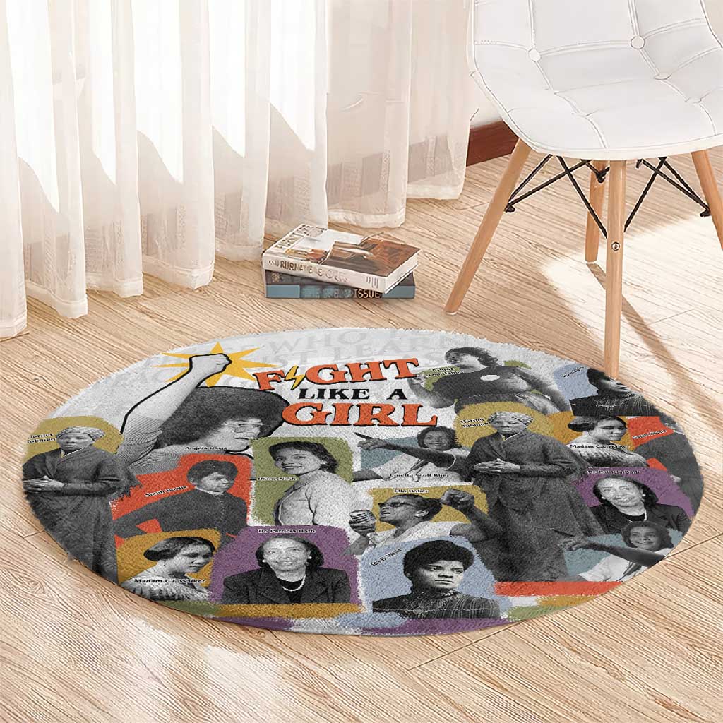 Black History Fight Like A Girl Round Carpet African Feminist Icons and Bold Retro Art Style - Wonder Print Shop