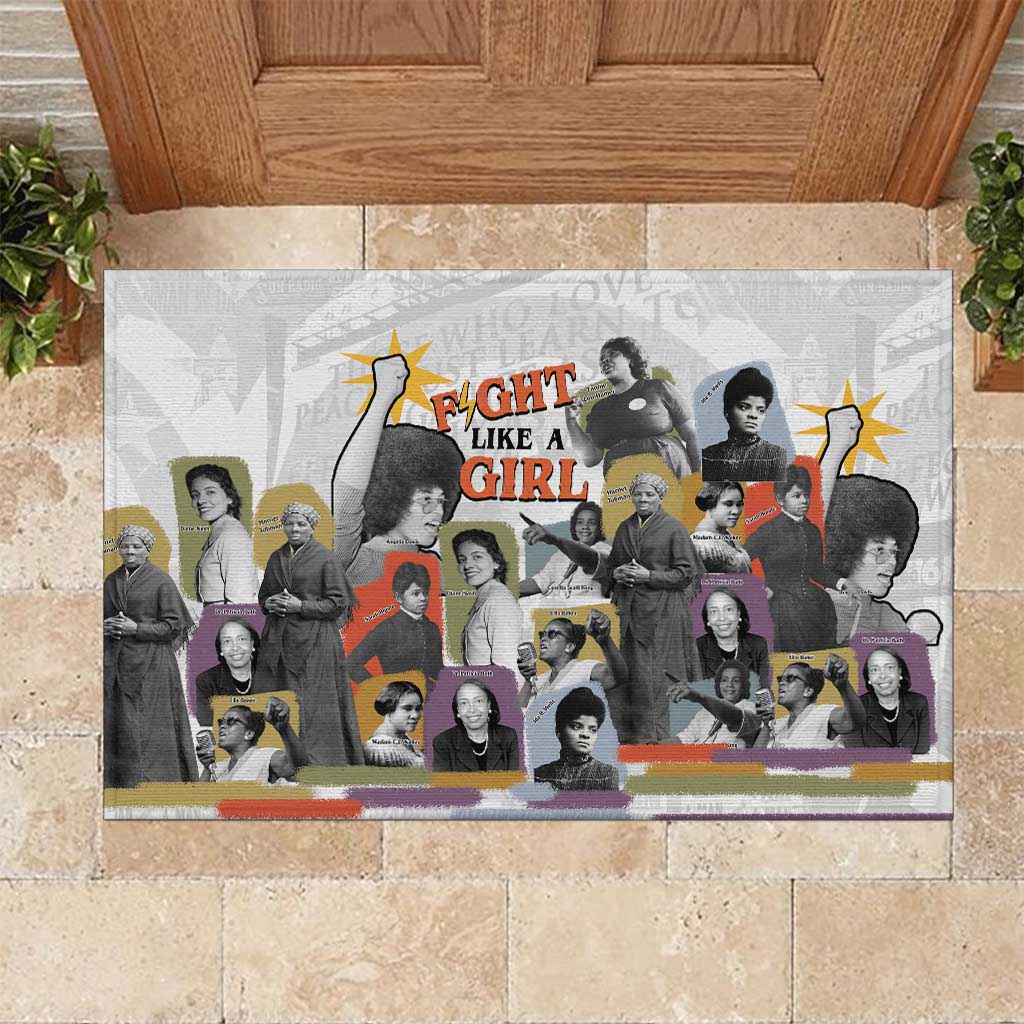 Black History Fight Like A Girl Rubber Doormat African Feminist Icons and Bold Retro Art Style - Wonder Print Shop
