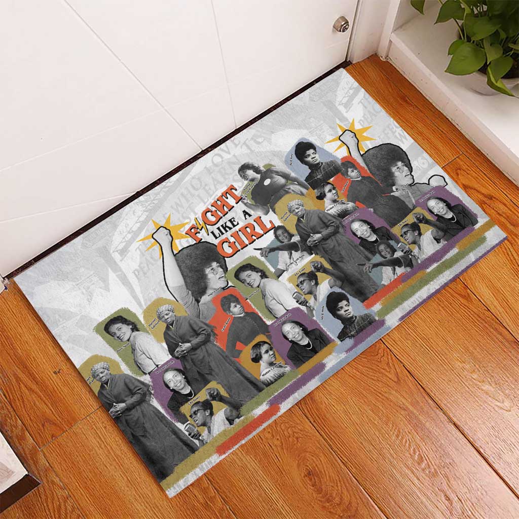 Black History Fight Like A Girl Rubber Doormat African Feminist Icons and Bold Retro Art Style - Wonder Print Shop