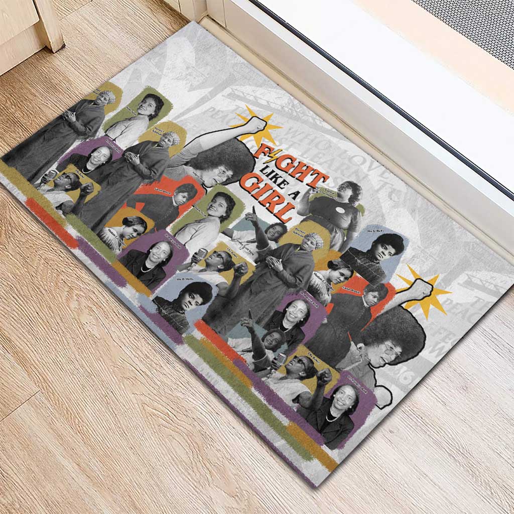 Black History Fight Like A Girl Rubber Doormat African Feminist Icons and Bold Retro Art Style - Wonder Print Shop