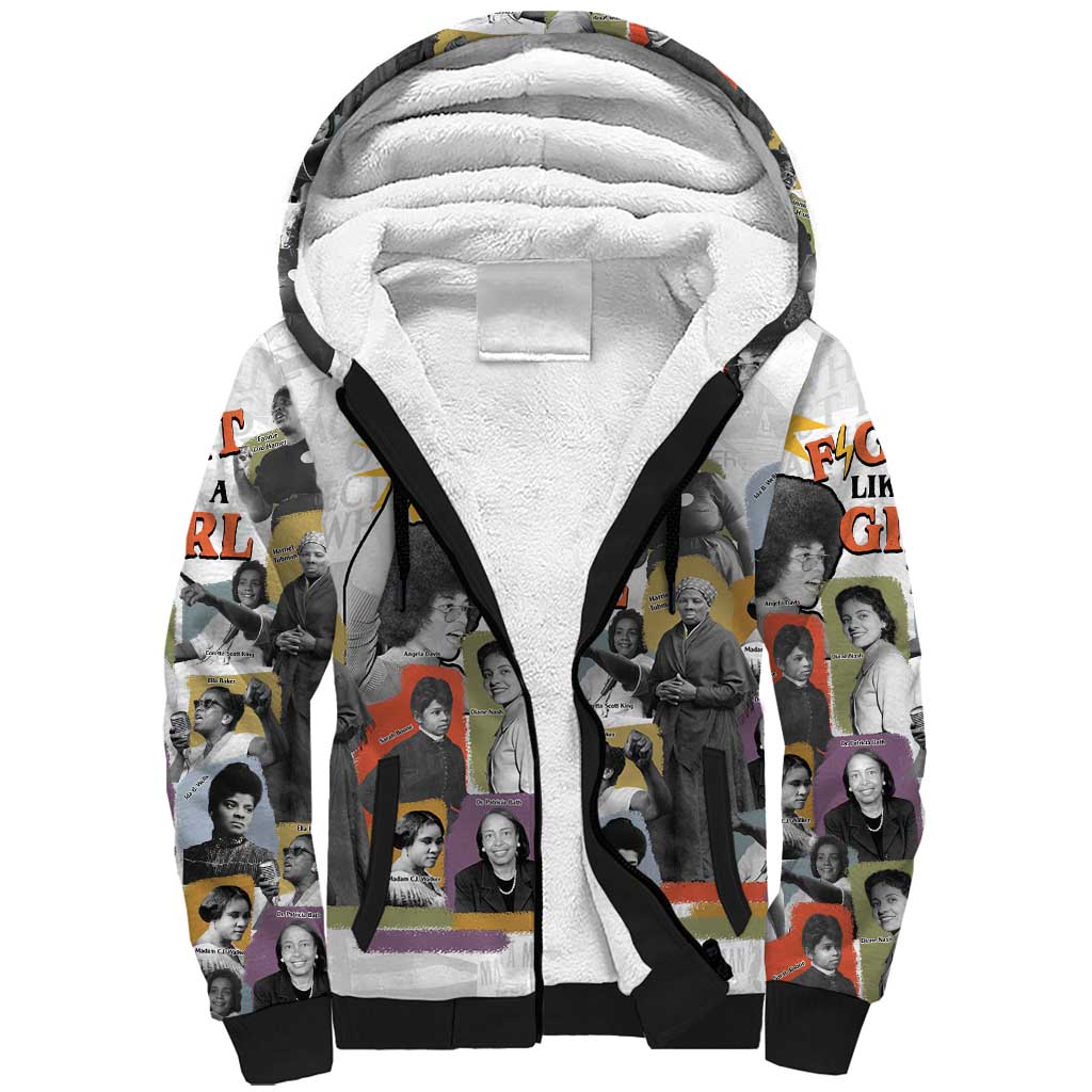 Black History Fight Like A Girl Sherpa Hoodie African Feminist Icons and Bold Retro Art Style - Wonder Print Shop