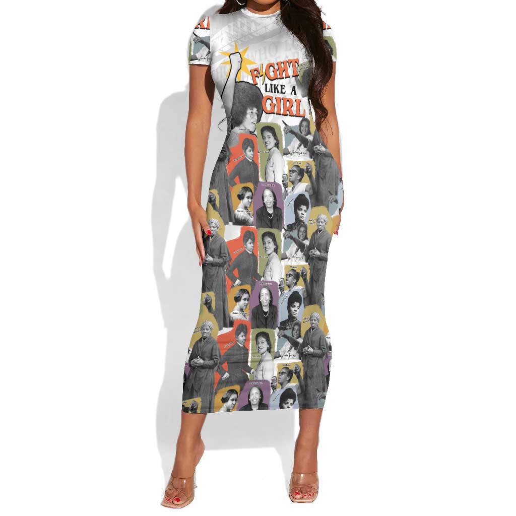 Black History Fight Like A Girl Short Sleeve Bodycon Dress African Feminist Icons and Bold Retro Art Style - Wonder Print Shop