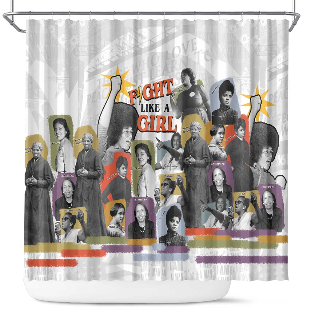 Black History Fight Like A Girl Shower Curtain African Feminist Icons and Bold Retro Art Style - Wonder Print Shop