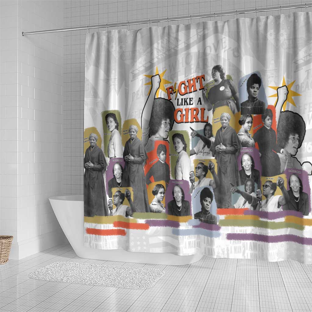 Black History Fight Like A Girl Shower Curtain African Feminist Icons and Bold Retro Art Style - Wonder Print Shop