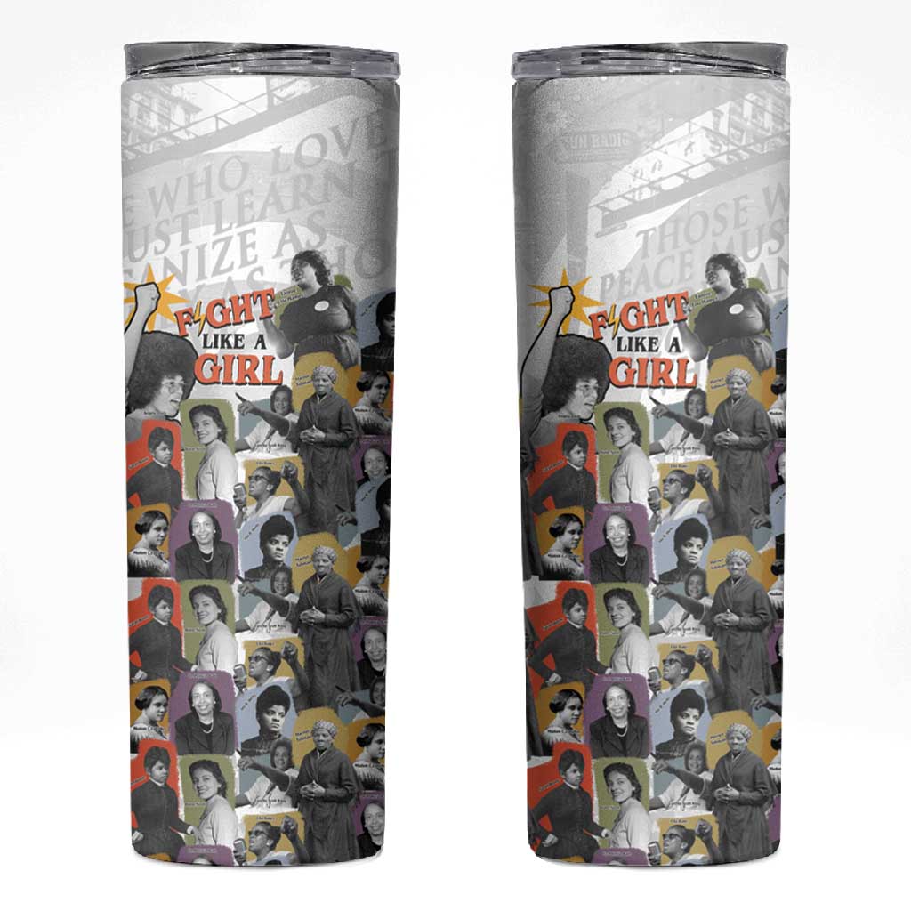 Black History Fight Like A Girl Skinny Tumbler African Feminist Icons and Bold Retro Art Style - Wonder Print Shop
