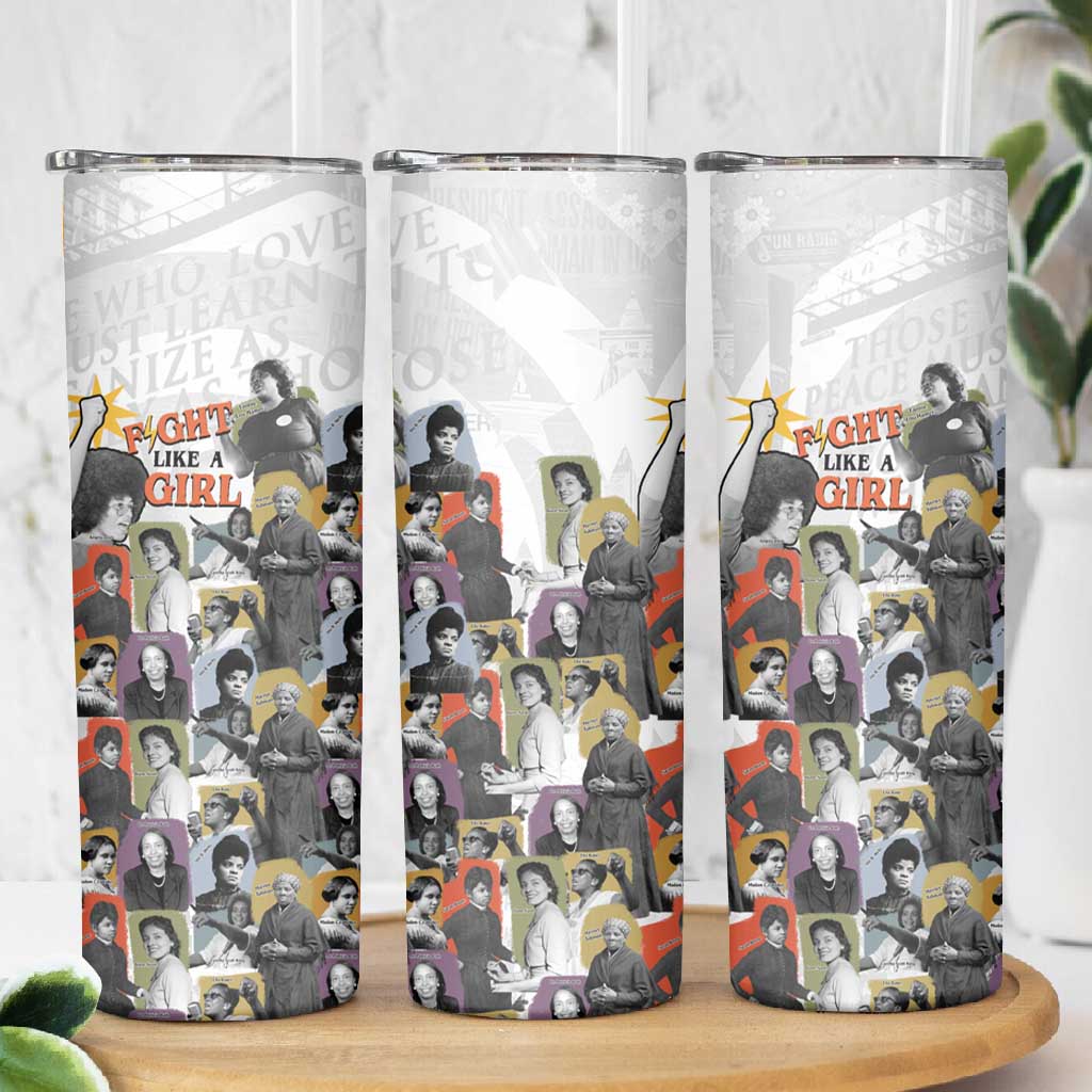 Black History Fight Like A Girl Skinny Tumbler African Feminist Icons and Bold Retro Art Style - Wonder Print Shop