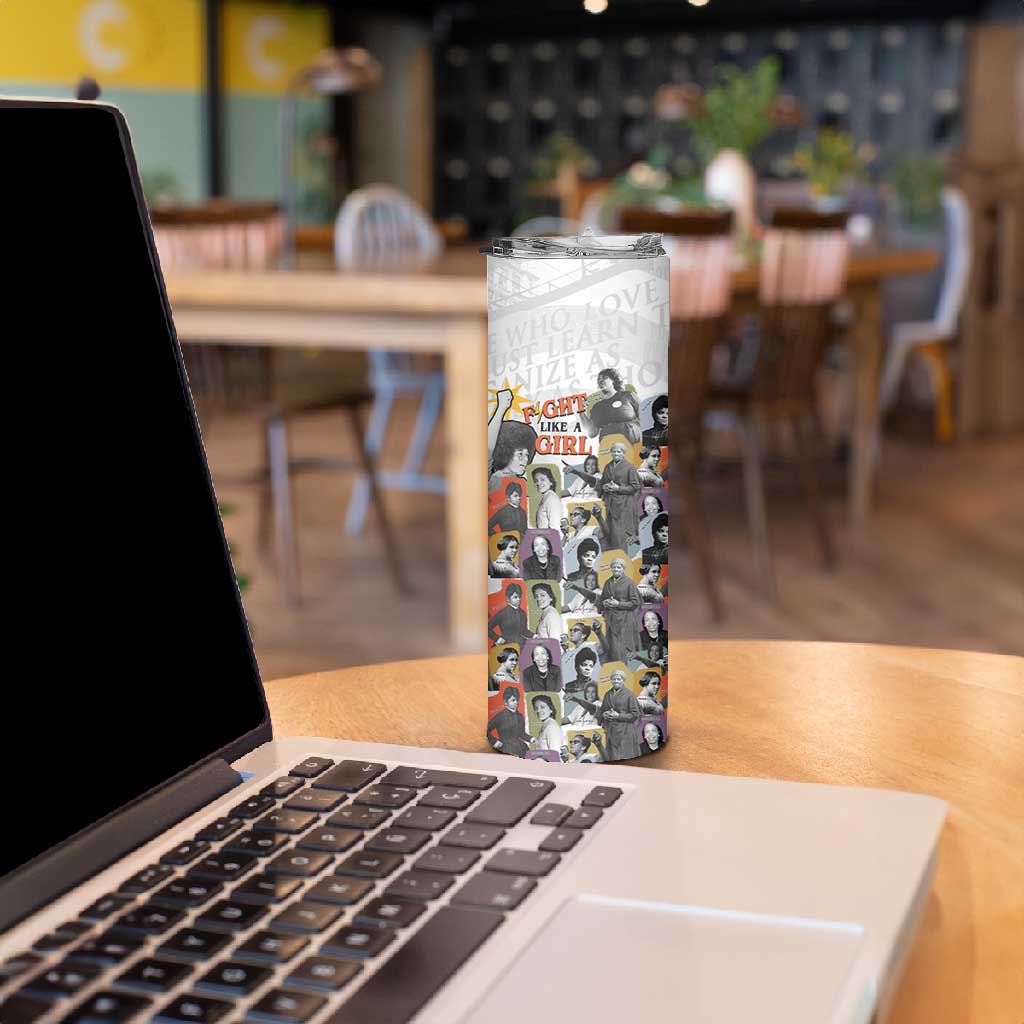 Black History Fight Like A Girl Skinny Tumbler African Feminist Icons and Bold Retro Art Style - Wonder Print Shop