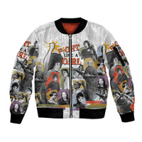 Black History Fight Like A Girl Sleeve Zip Bomber Jacket African Feminist Icons and Bold Retro Art Style - Wonder Print Shop
