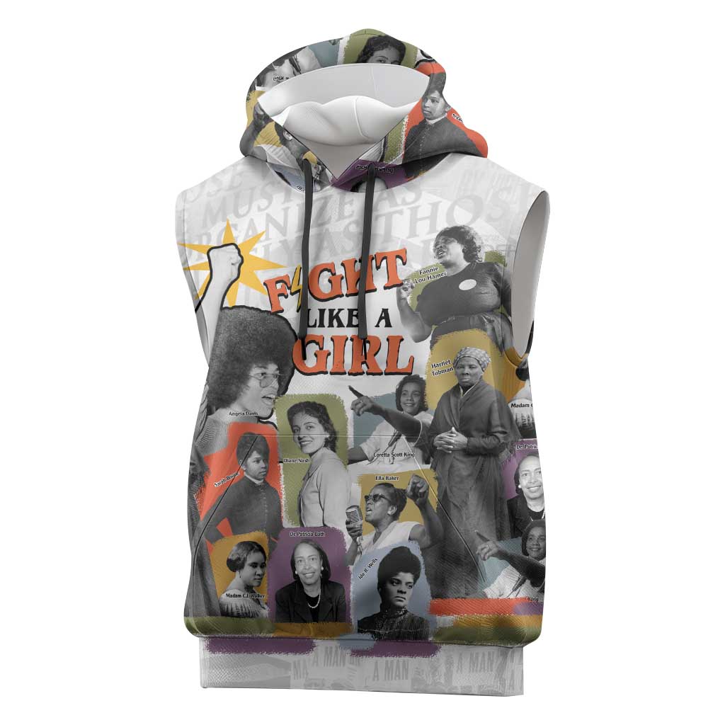 Black History Fight Like A Girl Sleeveless Hoodie African Feminist Icons and Bold Retro Art Style - Wonder Print Shop