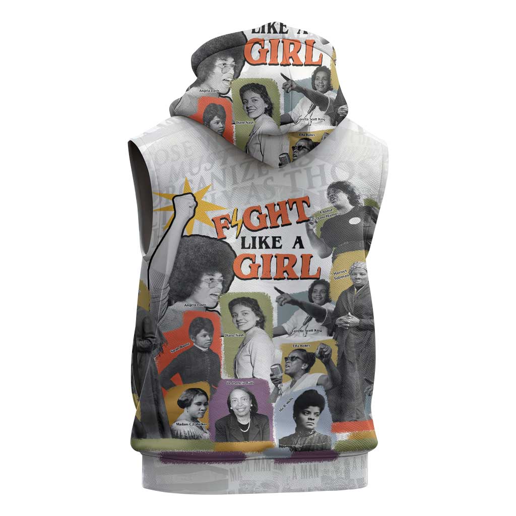 Black History Fight Like A Girl Sleeveless Hoodie African Feminist Icons and Bold Retro Art Style - Wonder Print Shop