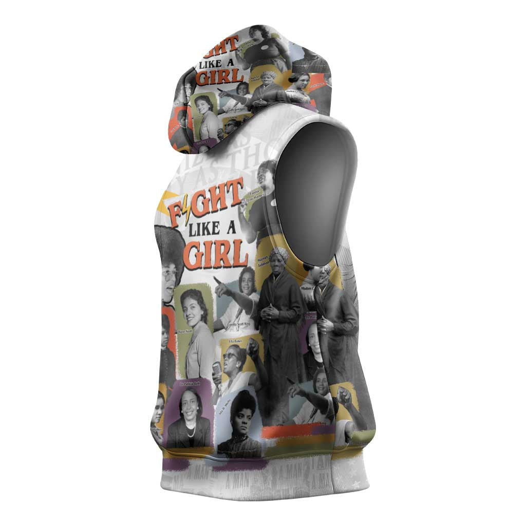 Black History Fight Like A Girl Sleeveless Hoodie African Feminist Icons and Bold Retro Art Style - Wonder Print Shop