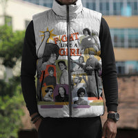 Black History Fight Like A Girl Sleeveless Puffer Jacket African Feminist Icons and Bold Retro Art Style - Wonder Print Shop