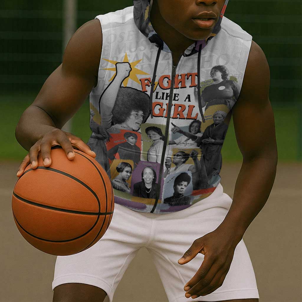 Black History Fight Like A Girl Sleeveless Zip Hoodie African Feminist Icons and Bold Retro Art Style - Wonder Print Shop
