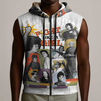 Black History Fight Like A Girl Sleeveless Zip Hoodie African Feminist Icons and Bold Retro Art Style - Wonder Print Shop