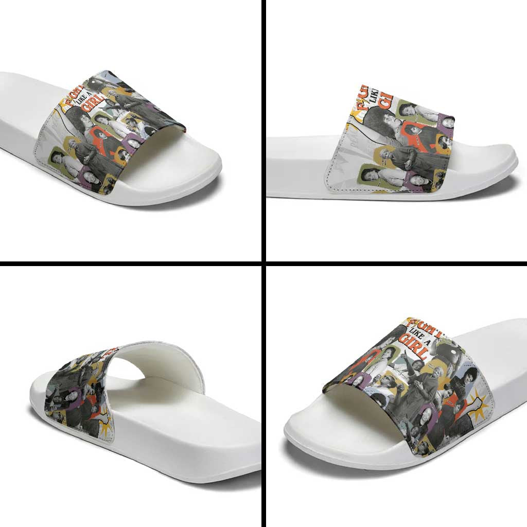 Black History Fight Like A Girl Slide Sandals African Feminist Icons and Bold Retro Art Style - Wonder Print Shop