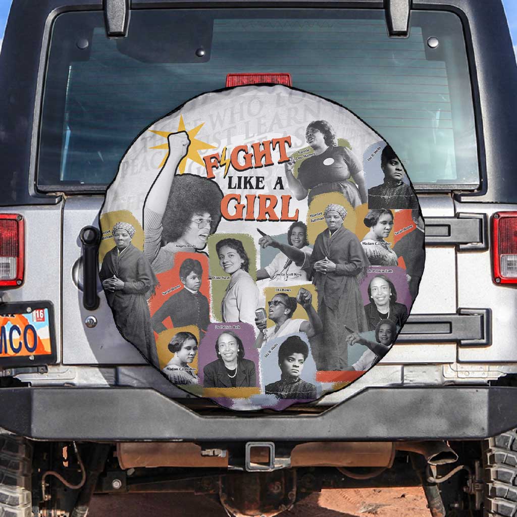 Black History Fight Like A Girl Spare Tire Cover African Feminist Icons and Bold Retro Art Style - Wonder Print Shop