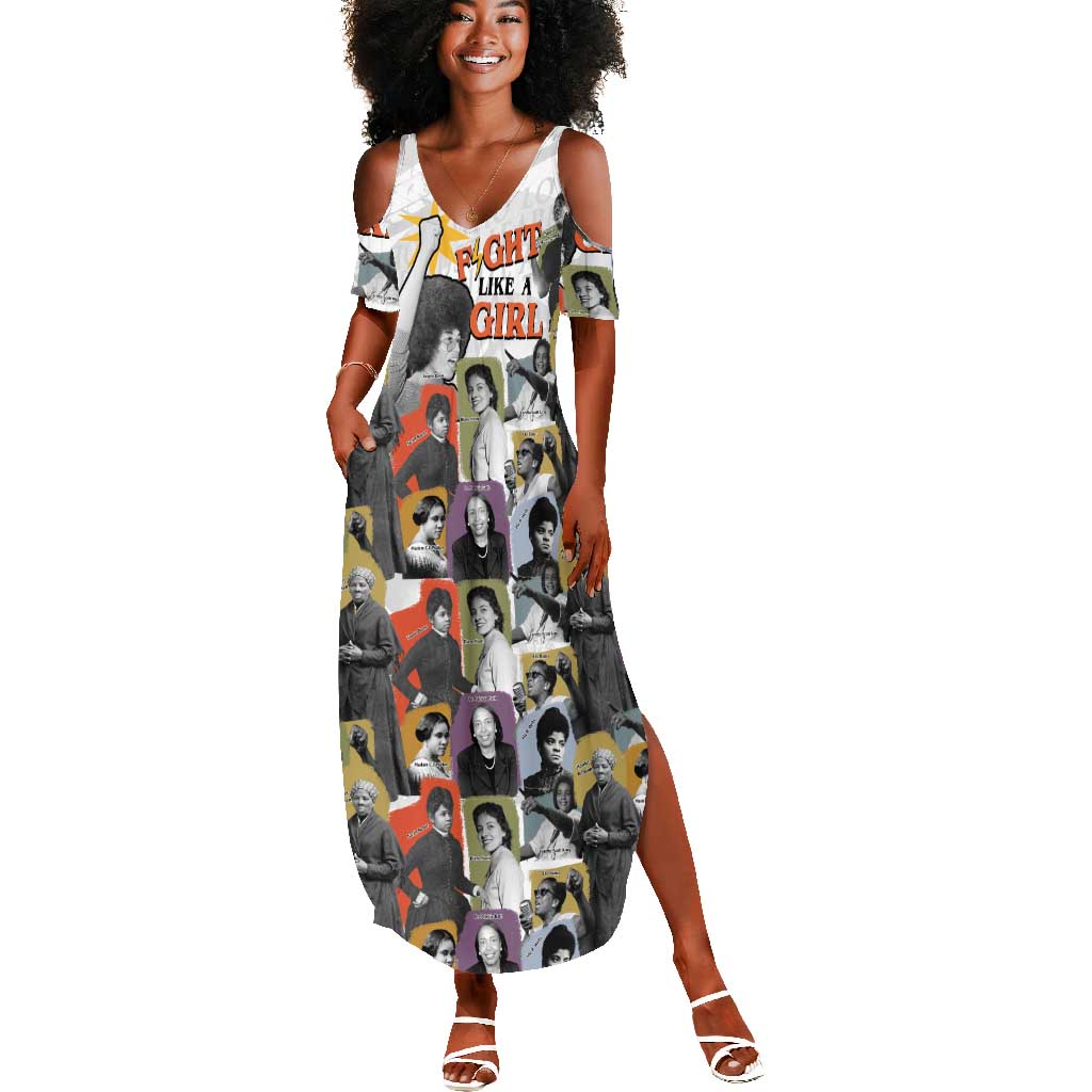 Black History Fight Like A Girl Summer Maxi Dress African Feminist Icons and Bold Retro Art Style - Wonder Print Shop