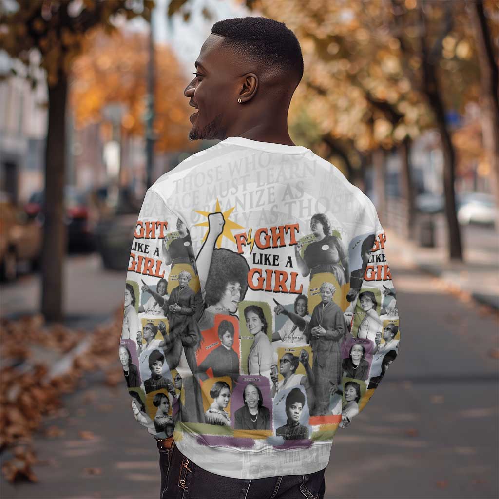Black History Fight Like A Girl Sweatshirt African Feminist Icons and Bold Retro Art Style - Wonder Print Shop