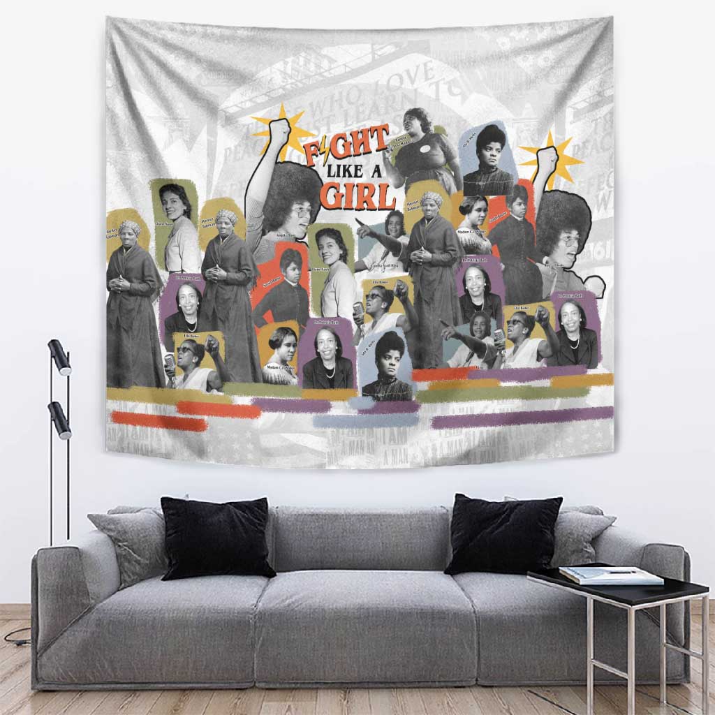 Black History Fight Like A Girl Tapestry African Feminist Icons and Bold Retro Art Style - Wonder Print Shop