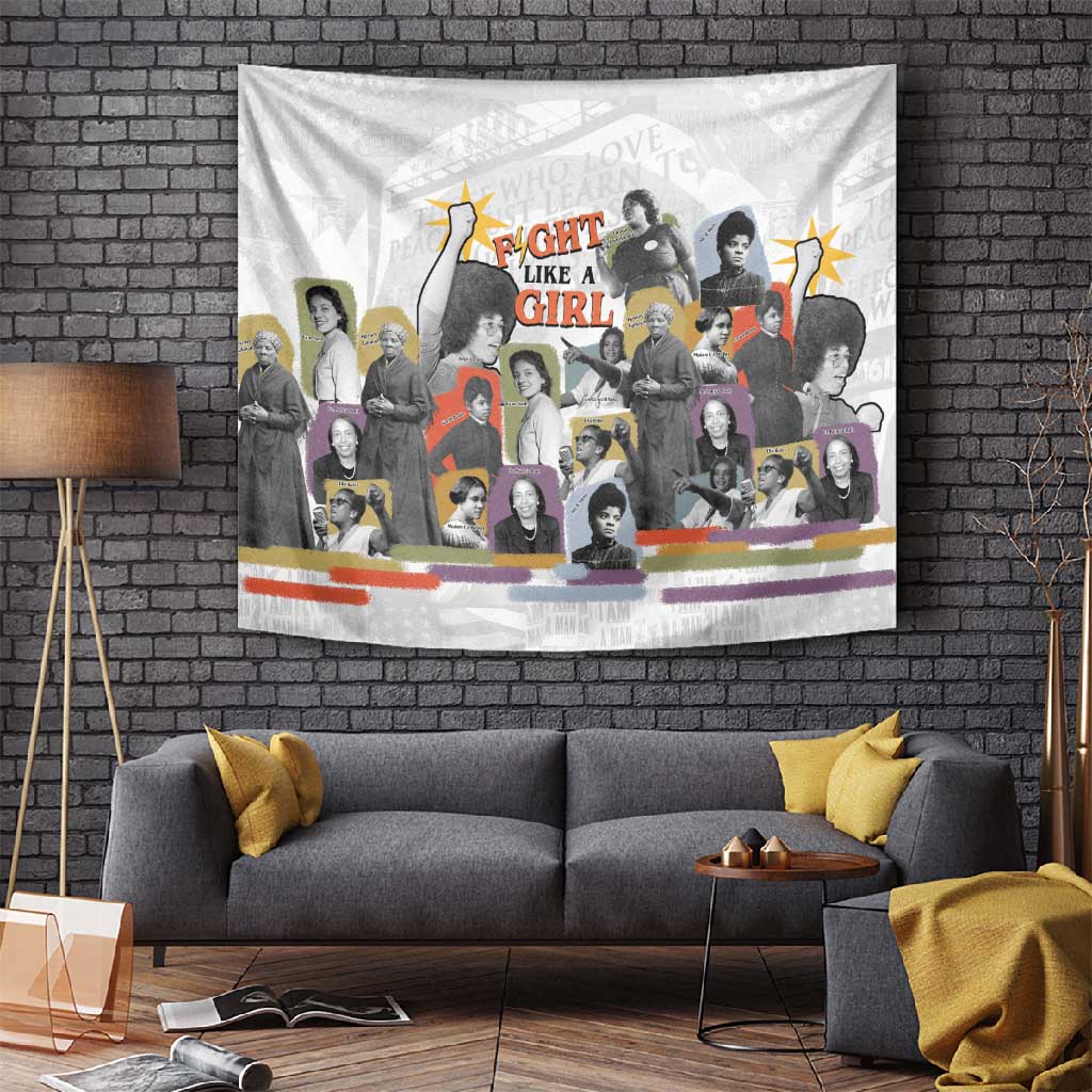 Black History Fight Like A Girl Tapestry African Feminist Icons and Bold Retro Art Style - Wonder Print Shop