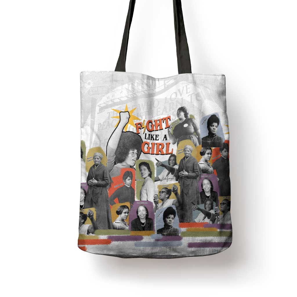 Black History Fight Like A Girl Tote Bag African Feminist Icons and Bold Retro Art Style - Wonder Print Shop