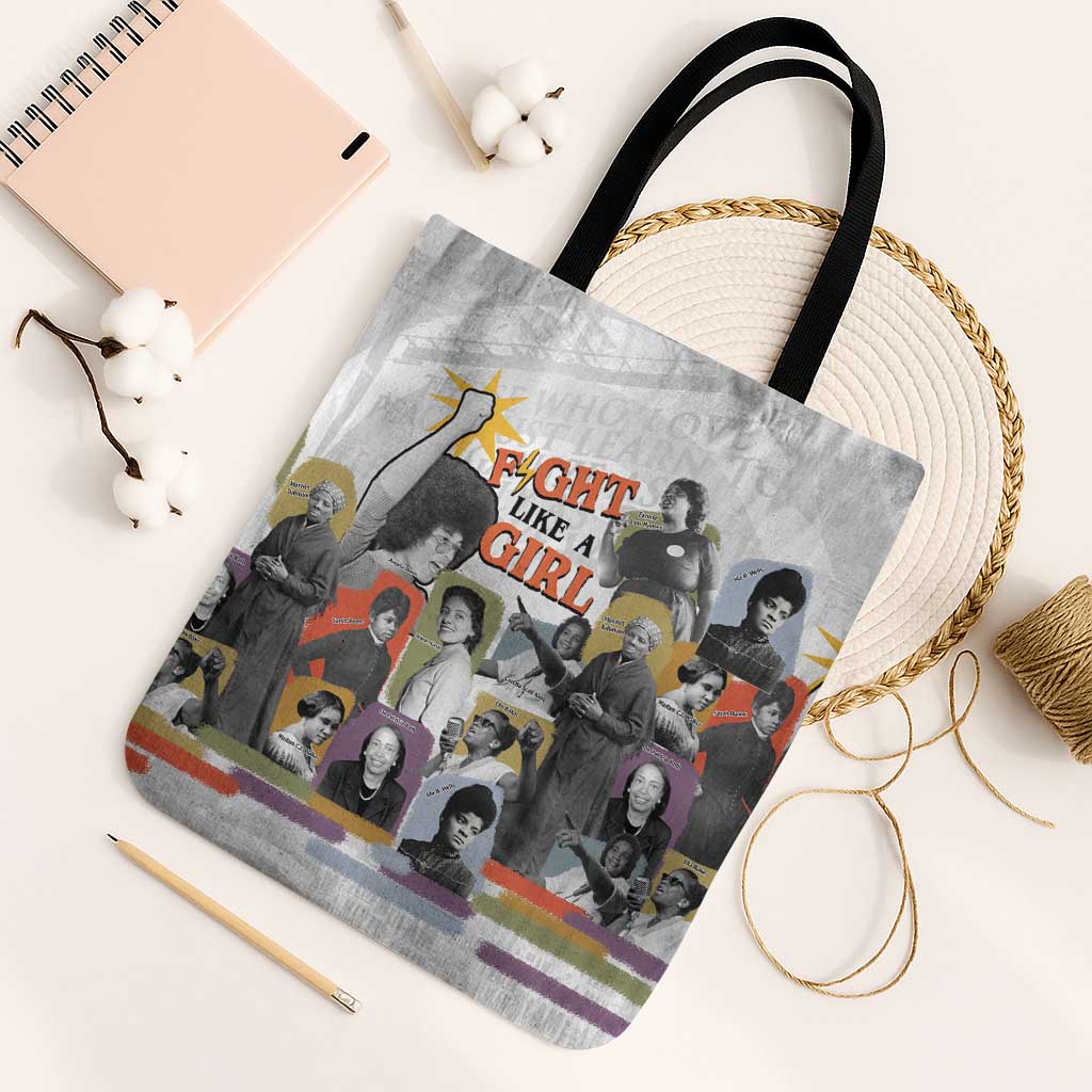 Black History Fight Like A Girl Tote Bag African Feminist Icons and Bold Retro Art Style - Wonder Print Shop
