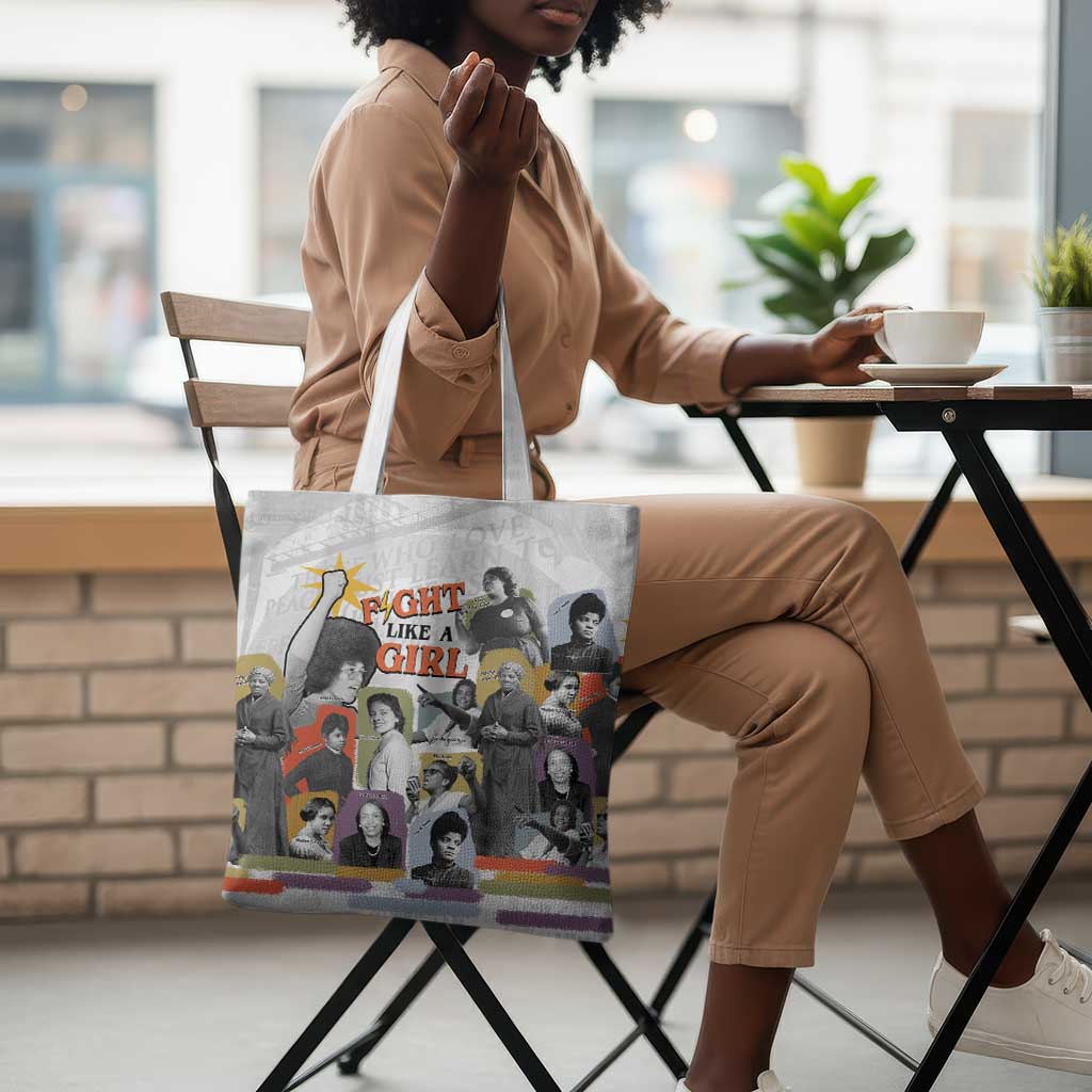 Black History Fight Like A Girl Tote Bag African Feminist Icons and Bold Retro Art Style - Wonder Print Shop