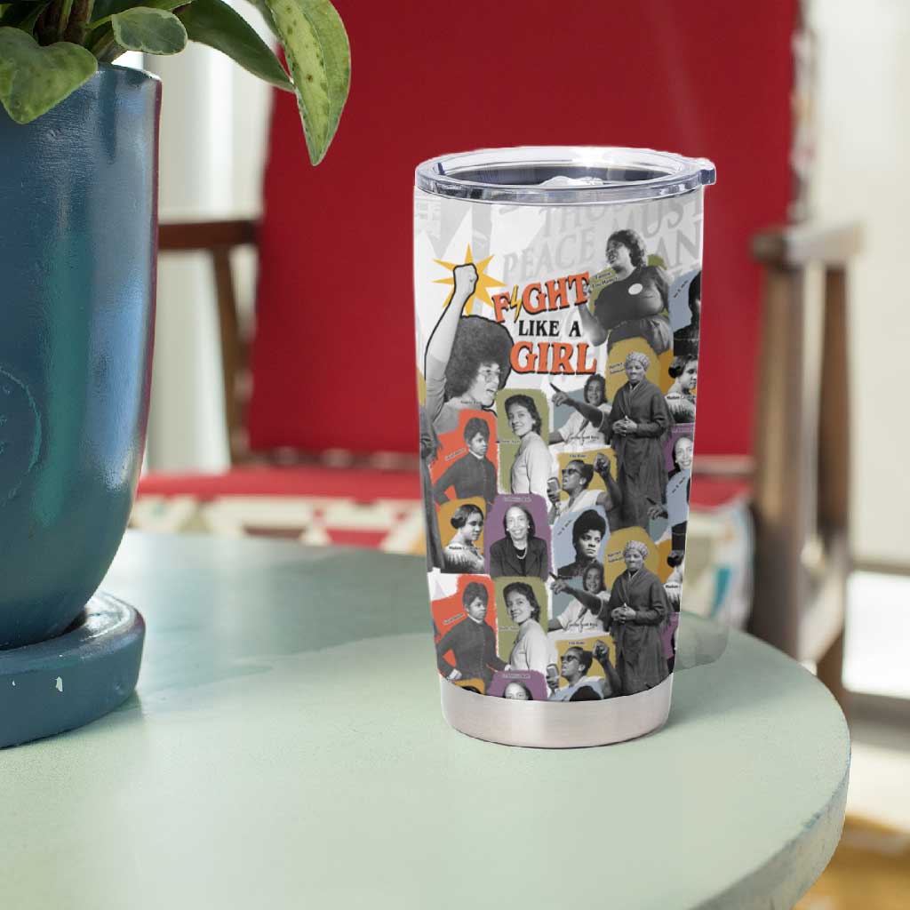 Black History Fight Like A Girl Tumbler Cup African Feminist Icons and Bold Retro Art Style - Wonder Print Shop