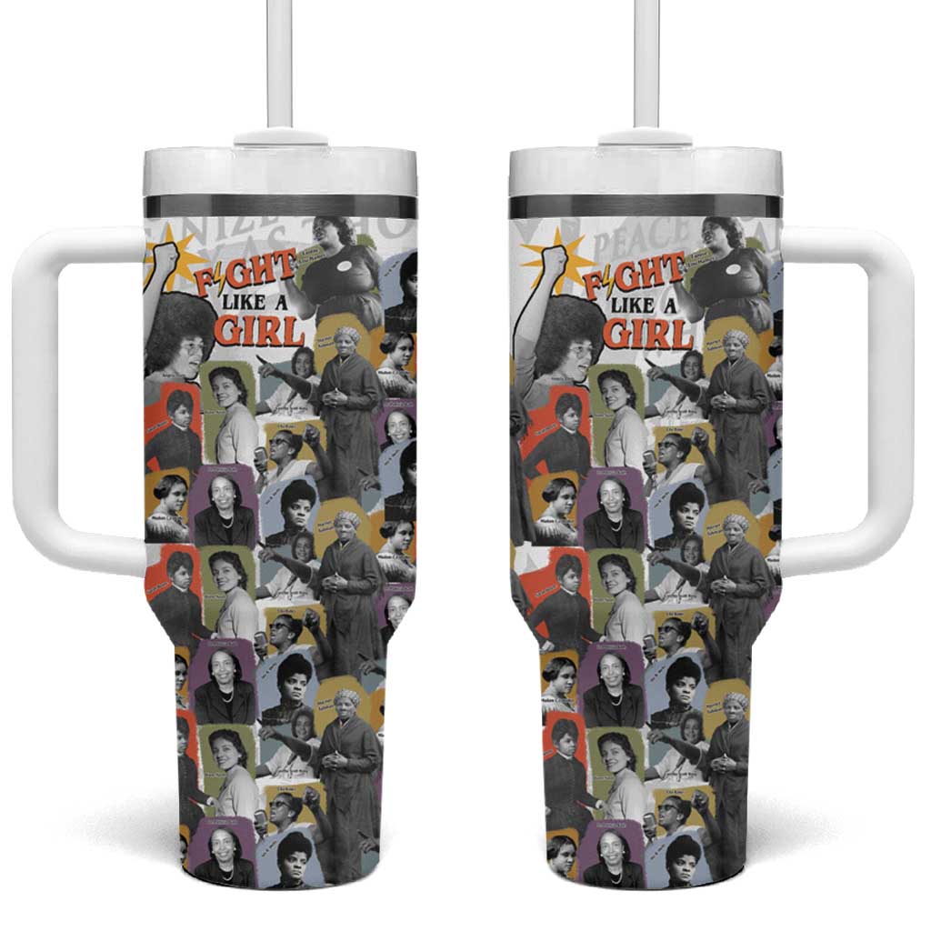 Black History Fight Like A Girl Tumbler With Handle African Feminist Icons and Bold Retro Art Style - Wonder Print Shop
