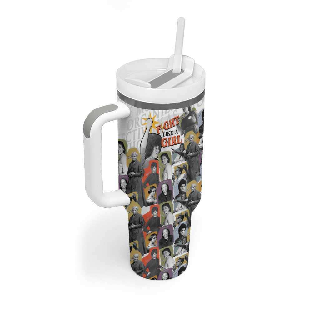 Black History Fight Like A Girl Tumbler With Handle African Feminist Icons and Bold Retro Art Style - Wonder Print Shop