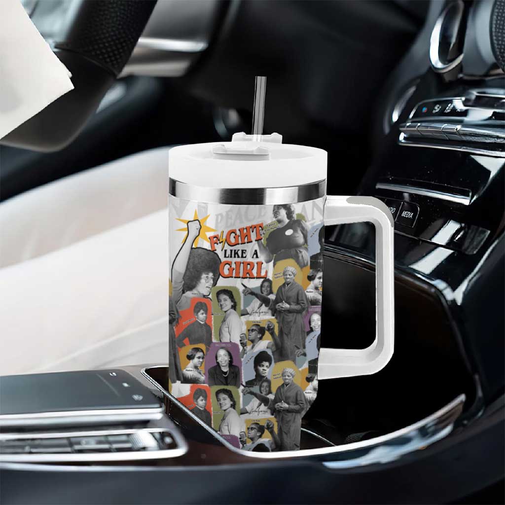 Black History Fight Like A Girl Tumbler With Handle African Feminist Icons and Bold Retro Art Style - Wonder Print Shop