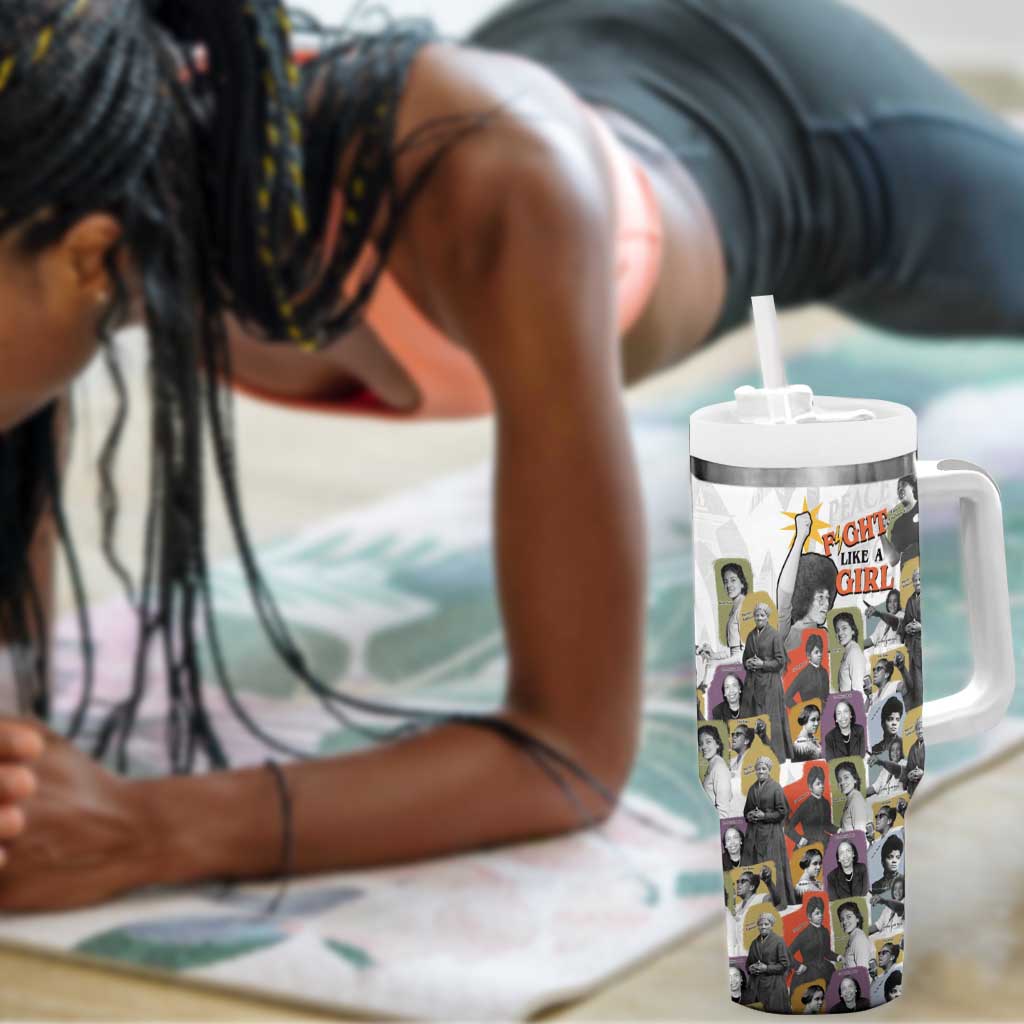 Black History Fight Like A Girl Tumbler With Handle African Feminist Icons and Bold Retro Art Style - Wonder Print Shop