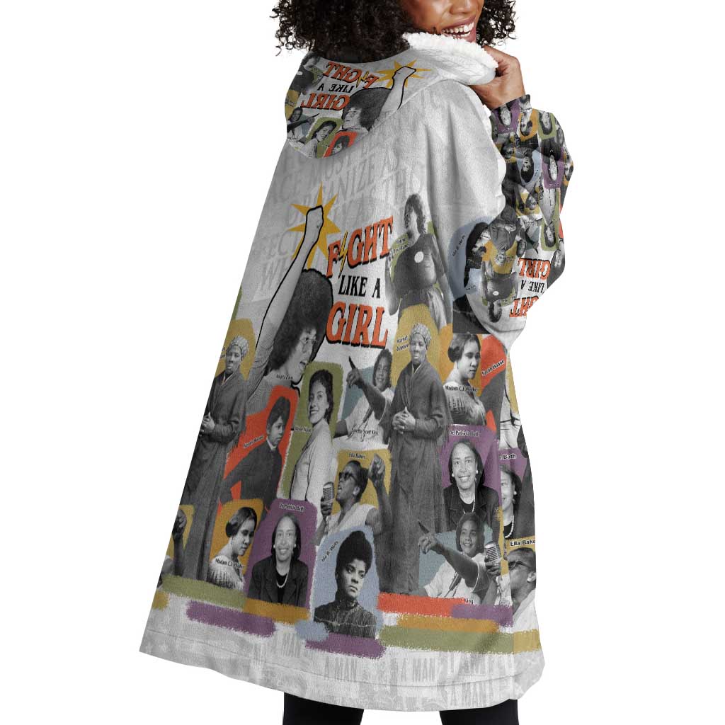 Black History Fight Like A Girl Wearable Blanket Hoodie African Feminist Icons and Bold Retro Art Style - Wonder Print Shop