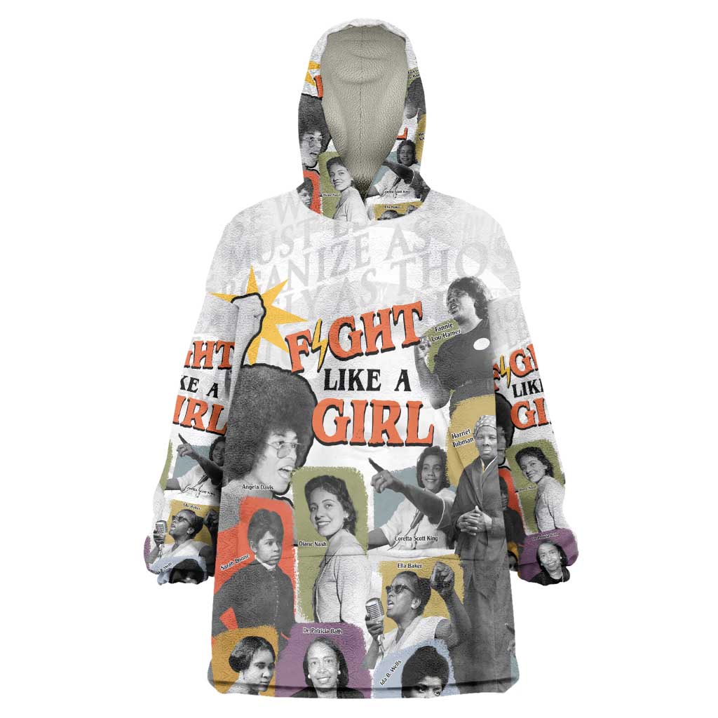Black History Fight Like A Girl Wearable Blanket Hoodie African Feminist Icons and Bold Retro Art Style - Wonder Print Shop