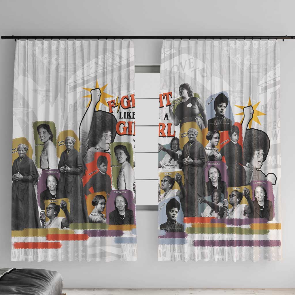Black History Fight Like A Girl Window Curtain African Feminist Icons and Bold Retro Art Style - Wonder Print Shop