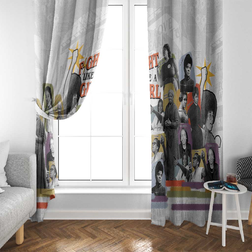 Black History Fight Like A Girl Window Curtain African Feminist Icons and Bold Retro Art Style - Wonder Print Shop