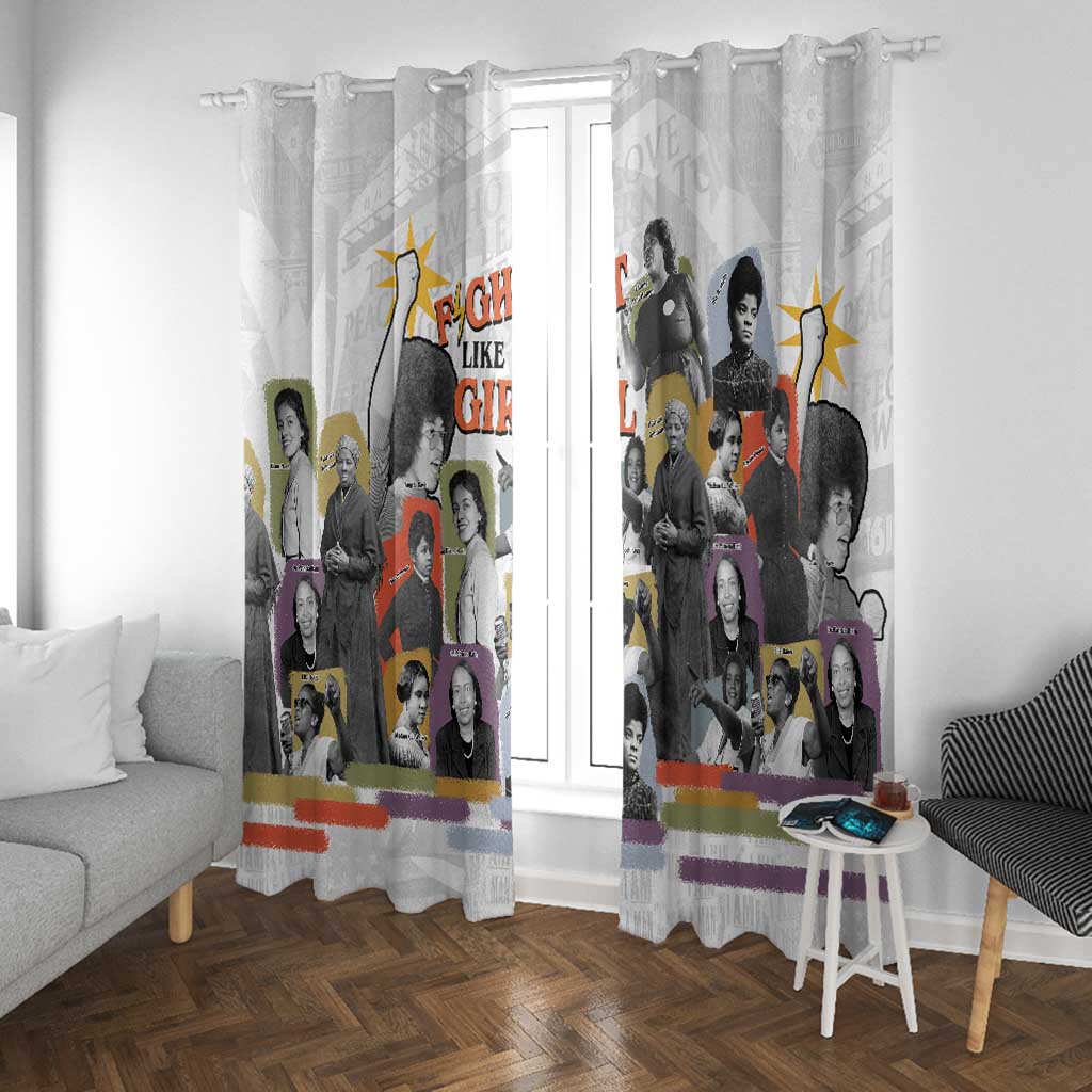 Black History Fight Like A Girl Window Curtain African Feminist Icons and Bold Retro Art Style - Wonder Print Shop