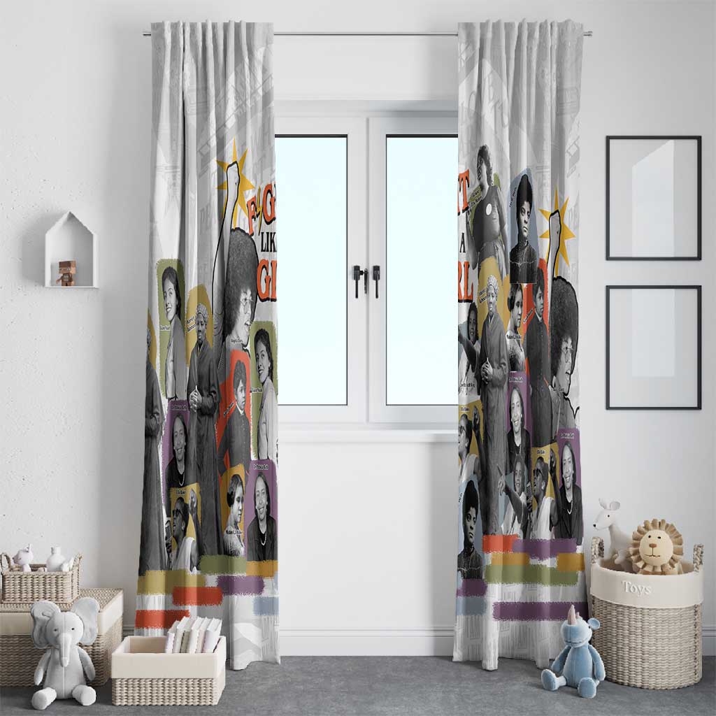 Black History Fight Like A Girl Window Curtain African Feminist Icons and Bold Retro Art Style - Wonder Print Shop