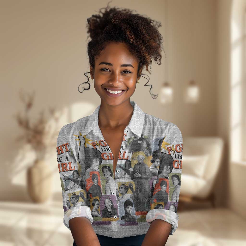 Black History Fight Like A Girl Women Casual Shirt African Feminist Icons and Bold Retro Art Style - Wonder Print Shop