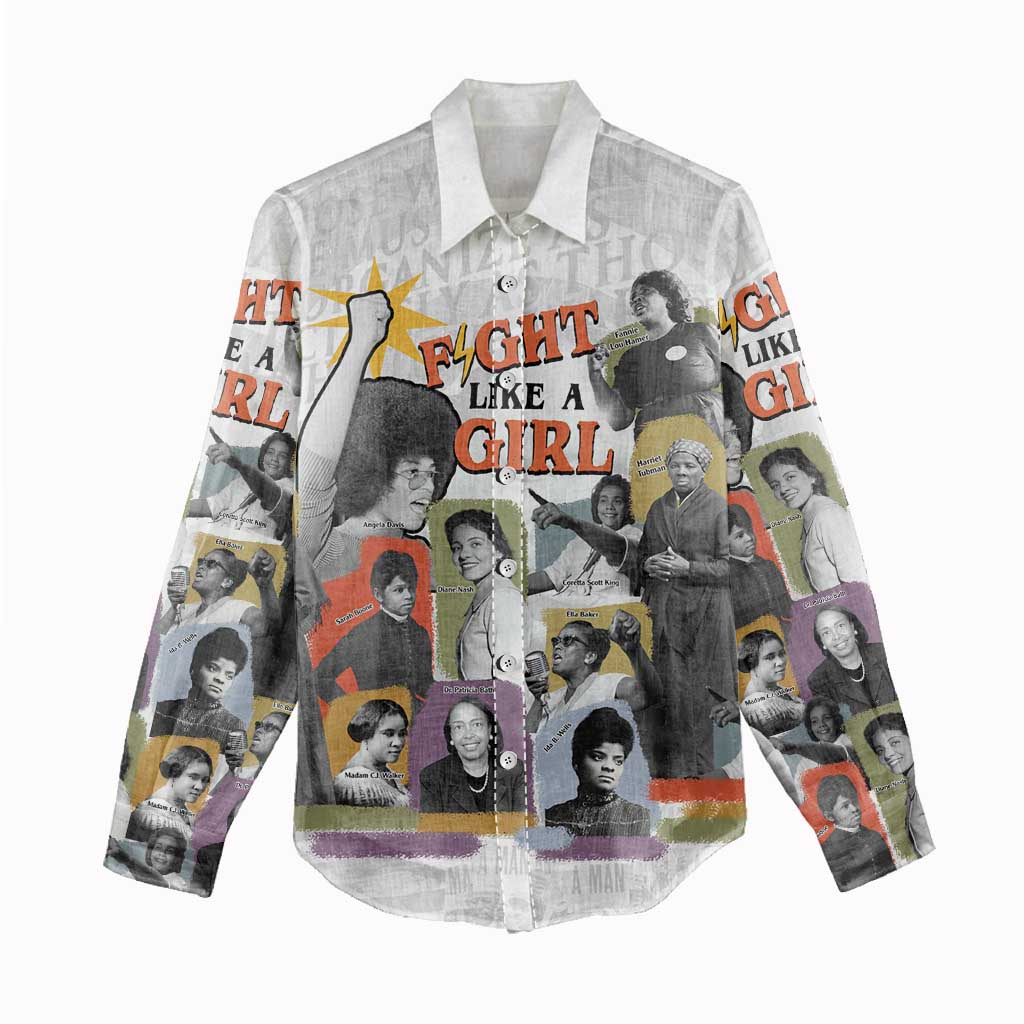 Black History Fight Like A Girl Women Casual Shirt African Feminist Icons and Bold Retro Art Style - Wonder Print Shop