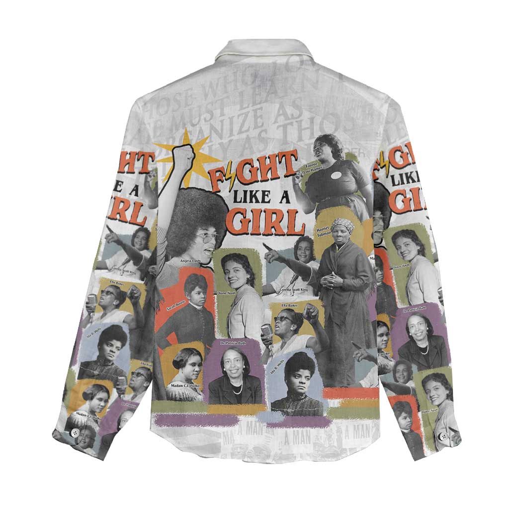 Black History Fight Like A Girl Women Casual Shirt African Feminist Icons and Bold Retro Art Style - Wonder Print Shop