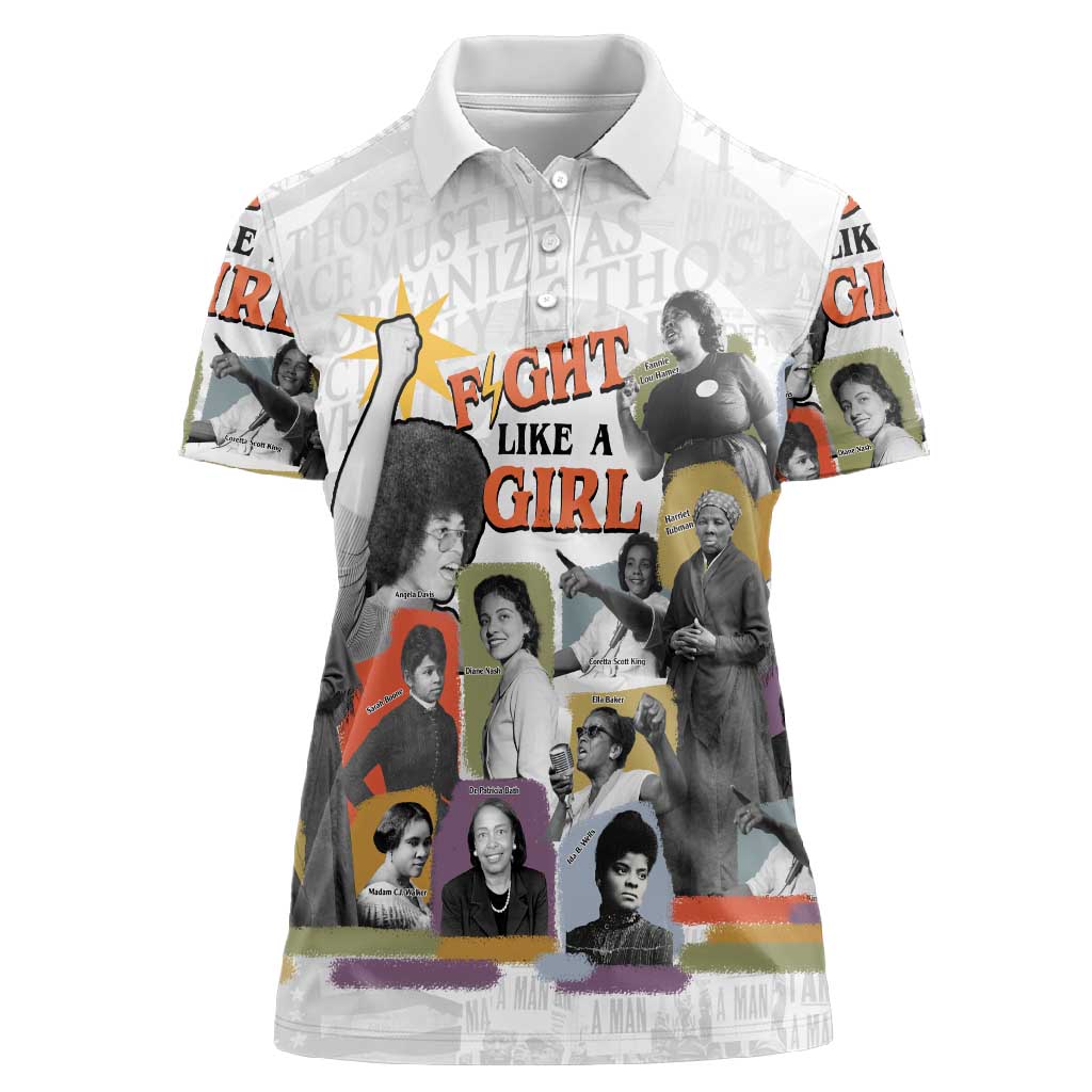 Black History Fight Like A Girl Women Polo Shirt African Feminist Icons and Bold Retro Art Style - Wonder Print Shop