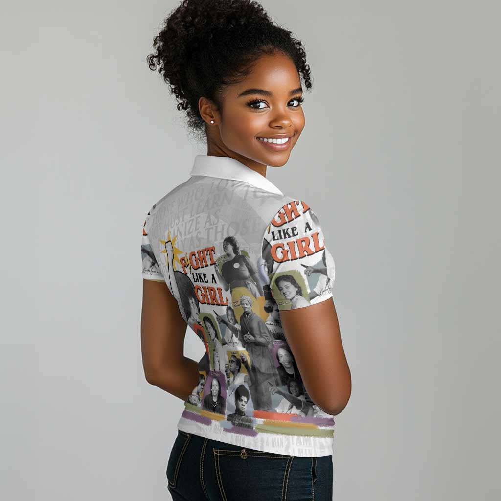 Black History Fight Like A Girl Women Polo Shirt African Feminist Icons and Bold Retro Art Style - Wonder Print Shop