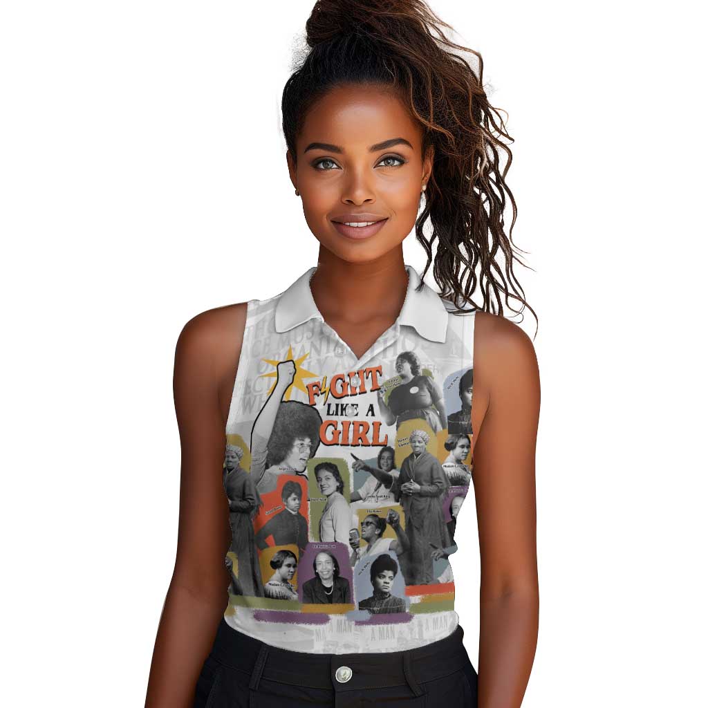 Black History Fight Like A Girl Women Sleeveless Polo Shirt African Feminist Icons and Bold Retro Art Style - Wonder Print Shop