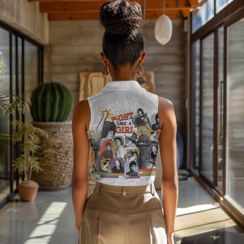 Black History Fight Like A Girl Women Sleeveless Polo Shirt African Feminist Icons and Bold Retro Art Style - Wonder Print Shop