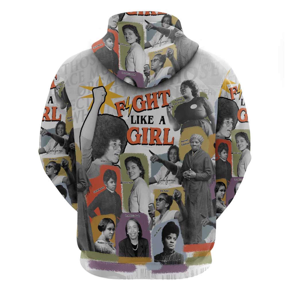 Black History Fight Like A Girl Zip Hoodie African Feminist Icons and Bold Retro Art Style - Wonder Print Shop