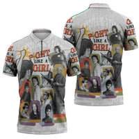 Black History Fight Like A Girl Zipper Polo Shirt African Feminist Icons and Bold Retro Art Style - Wonder Print Shop