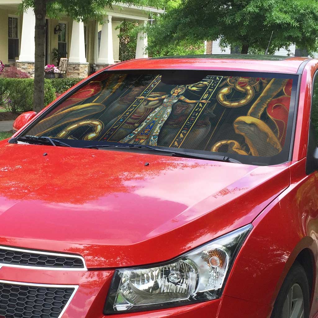 Serket Ancient Egyptian Auto Sun Shade with Canopic Jars and Scorpion Motif in Protection