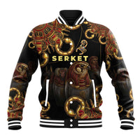 Serket Ancient Egyptian Baseball Jacket with Canopic Jars and Scorpion Motif in Protection