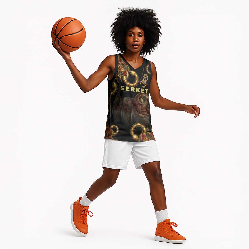 Serket Ancient Egyptian Basketball Jersey with Canopic Jars and Scorpion Motif in Protection